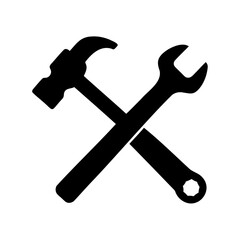 Silhouetted hammer and wrench crossed symbolizing construction, building, or repair services