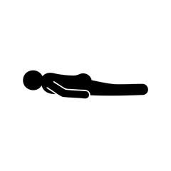 Human figure lying prone on the ground in a basic yoga pose