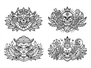 coloring page line art the tattoo ideas black vector bundle