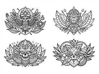 coloring page line art the tattoo ideas black vector bundle
