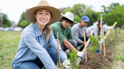 Young volunteers engage in a tree planting activity in a local park to celebrate international youth day.