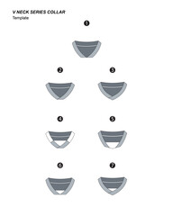 Vector template of V-neck jersey collar series with multiple design variations. Includes seven different collar styles for sportswear, football jersey, and athletic apparel customization.