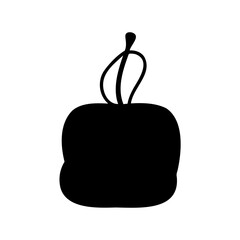 Black silhouette of a cartoon apple with stem and leaves illustration