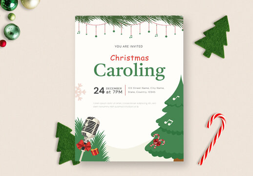 Festive Christmas Holiday Caroling Party Invitation Design