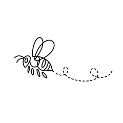 Minimalist line art bee flying with a dotted trail
