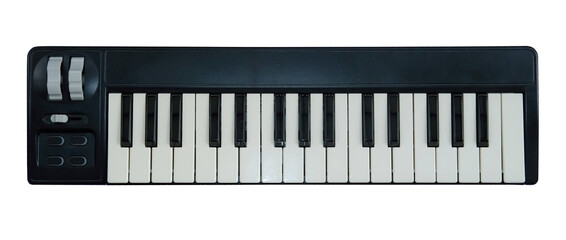 Piano keys midi keyboard isolated on transparency background. Music instrument for entertainment.