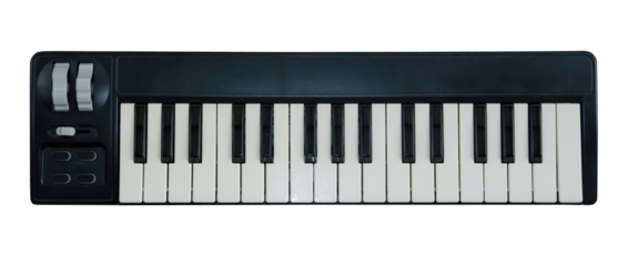 Piano keys midi keyboard isolated on transparency background. Music instrument for entertainment.
