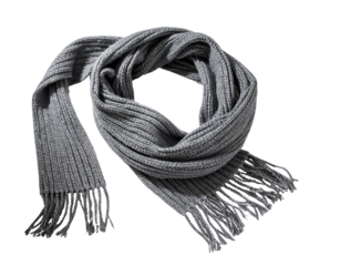 Gray ribbed knit scarf with fringed ends (1)
