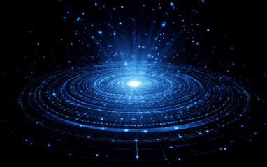 Obraz premium Vibrant Blue Circular Digital Network with Radiating Lights