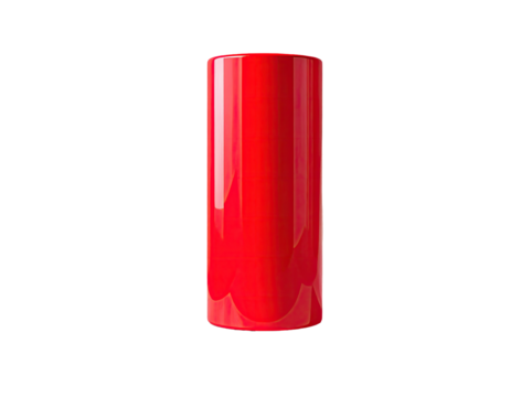 A vibrant, glossy, cylindrical object, crimson red in color