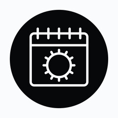 Summer Calendar Vector icon, Sun Vector Calendar Icon. Flat Vector Icon. 