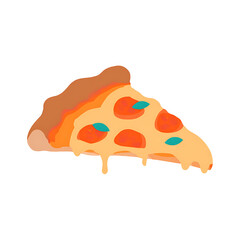 Pizza slice with pepperoni, flat design illustration, transparent background PNG