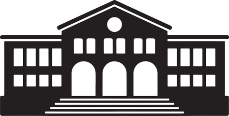 Architectural Silhouette of a Grand Building Facade with Classical Design Elements and Steps
