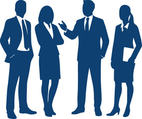 Silhouettes of business people standing in front of a white background