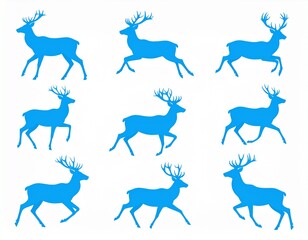 Blue deer running across a white surface, creating a simple pattern with a clean, modern aesthetic, perfect for minimalist designs.