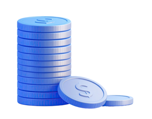 Stack of light-blue coins with dollar signs