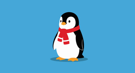 Cartoon Penguin with Red Scarf Illustration.