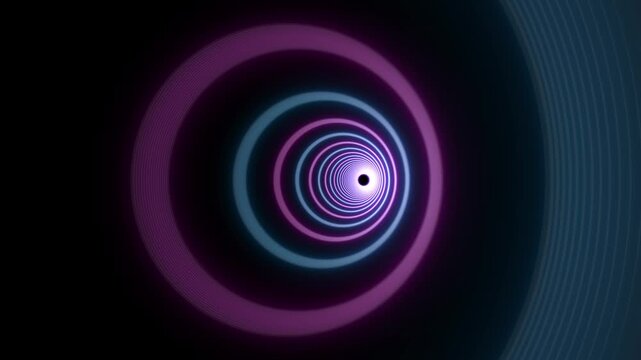 Sci-Fi Neon Speed Light Tunnel with Glowing Rings and Futuristic. Hypnotic Light Flow Effect.