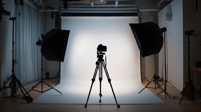 Professional photography studio setup with camera and lighting equipment
