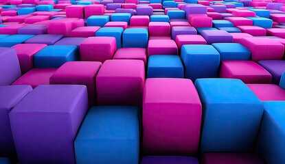 Obraz premium A vibrant geometric pattern composed of many colorful cubes arranged in a dense, three-dimensional design.