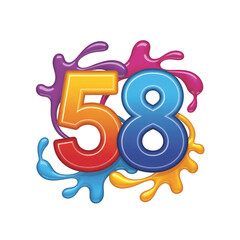 Colorful Number 58 with Paint Splatter Design