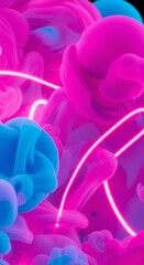 Fototapeta premium Abstract background with pink and blue flowing liquid shapes and glowing neon light lines. Dynamic fluid art for digital design.