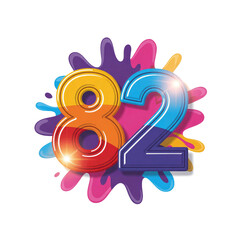 Obraz premium Colorful Number 82 Design with Paint Splatter Background