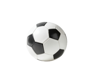 Black and white soccer ball, centered on a plain background (1)