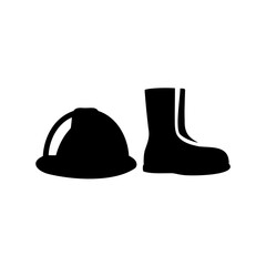 Minimalist construction safety equipment illustration featuring hard hat and work boots
