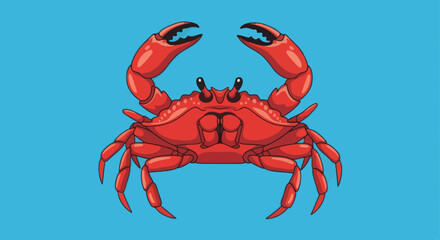 Illustration of a bright red crab with raised claws and multiple legs.