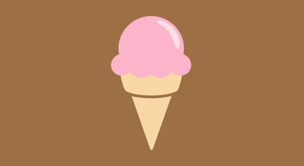 Delicious pink ice cream cone on a brown background sweet treat.
