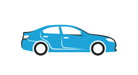 Blue sedan car parked on a white background side view modern design.