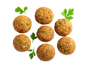 Baked falafel balls arranged in a hexagonal pattern, garnished with fresh parsley