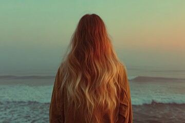 Woman with long hair at sunset on the beach