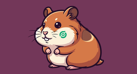 Cute cartoon hamster adorable and chubby with a small mark on its face sitting and looking directly at the viewer detailed drawing style small paws.