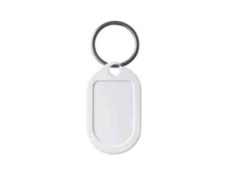 Blank white oval keychain tag with metal ring (1)