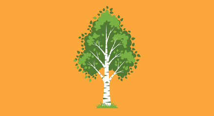 Vibrant green birch tree with lush foliage and white bark. © gudangPIXEL