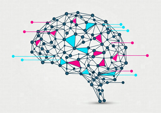A simple, colorful illustration of a brain made of a plexus network, symbolizing artificial intelligence