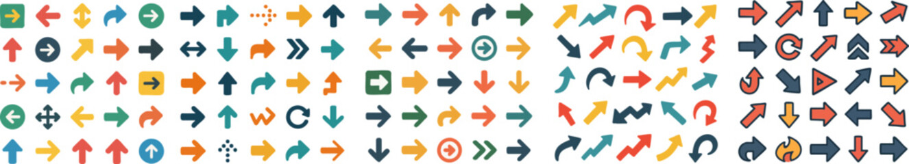 Diverse set of colorful arrow symbols for UI/UX.