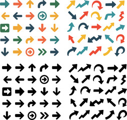 Set of various modern and classic arrow icons for web, UI/UX, and infographics.