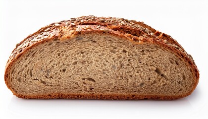 partially sliced loaf of multigrain bread with seeds isolated on white background ideal for bakery ads healthy eating visuals packaging or food blogs