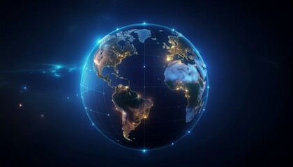 Fototapeta premium Wireframe globe with glowing connections, abstract global business concept representing international trade and communication.