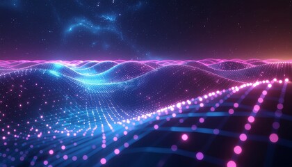 Fototapeta premium Abstract neon data streams with blue and purple gradients, symbolizing digital business, innovation, and connectivity.