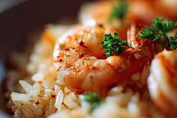 Close-up of shrimp and rice dish