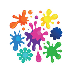 Color ink blots. Colorful paint splatters and drips in organic splashes. Bright, playful, bold abstract graffiti spots for kids art blobs, comics, pop art design. Vector isolated set