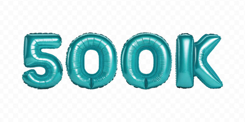 realistic 3d 500K FOLLOWERS typography text made by with different color foil balloons style isolated on transparent background