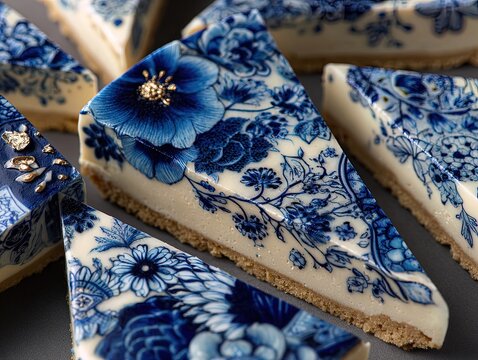 elegantly designed cheesecake slices: a modern culinary art piece for your space – perfect as a poster for stylish interiors with artistic flair and unique floral patterns!