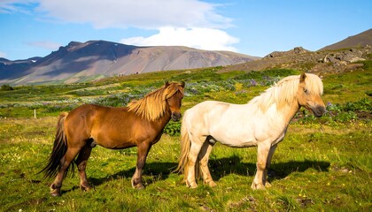 Obraz premium Two Icelandic Horses in a Meadow