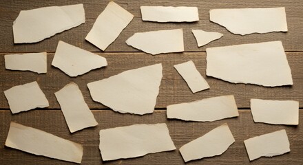 Paper scraps scatter on wooden surface