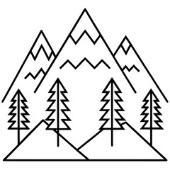 Obraz premium Abstract Mountain Forest Icons Line Art